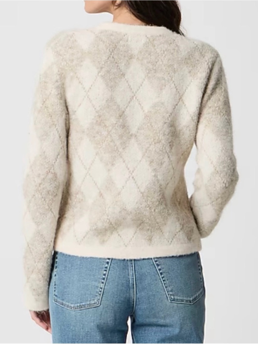NWT,J.Crew Women’s Cream Argyle Button-Front Sweater Cardigan - Picture 4 of 11